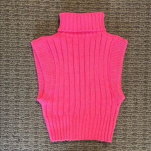 Pink Ribbed Turtleneck Sweater Vest